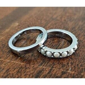 Ann Taylor Faux Pearl Band Ring, Size 5, Silver Tone
